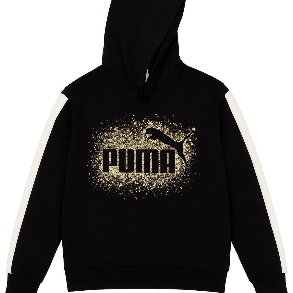 PUMA women Black and Gold Hoodie Sweater